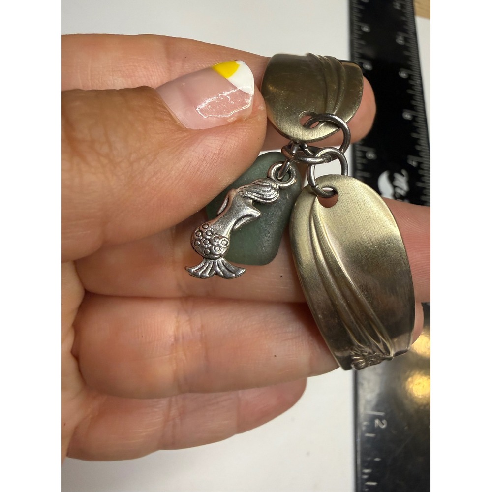 Silver Spoon Handle Bracelet Mermaid Sea Glass Charm Magnetic Clasp Bangle
